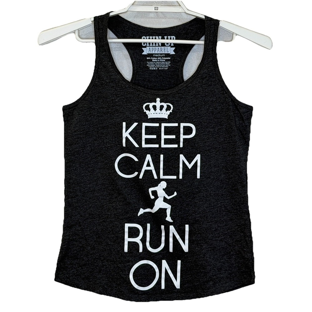 Chin Up Apparel Athletic Tank Top Womens Size Medium Gray "Keep Calm Run On"